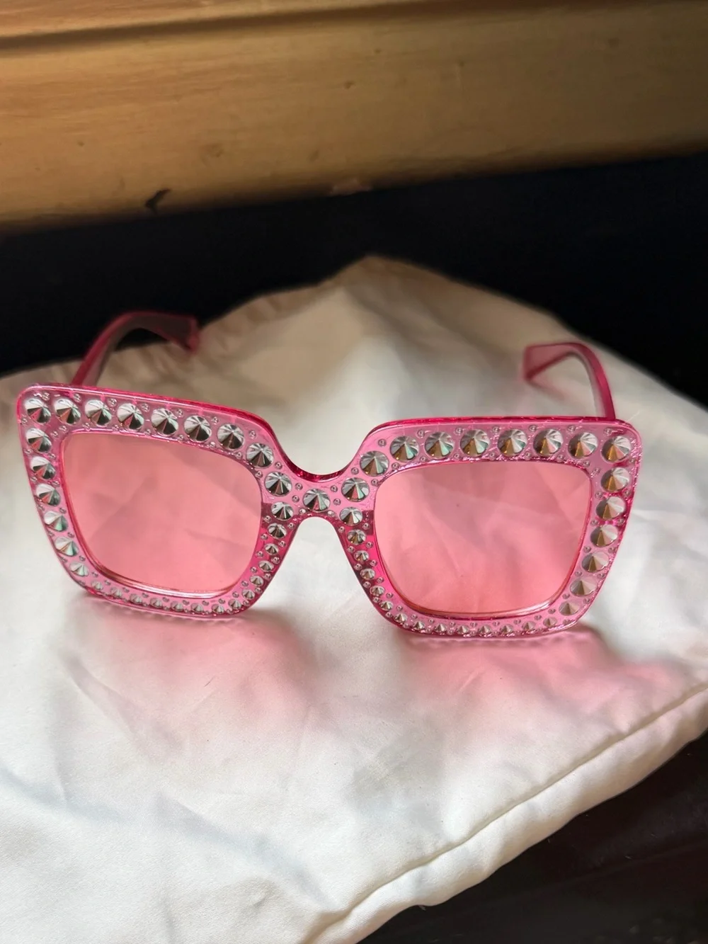 Pink Sunglasses With Rhinestone Embellishments